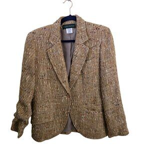 Harve Bernard Vintage Linen Silk Blend Tweed Neutral Blazer Size 12